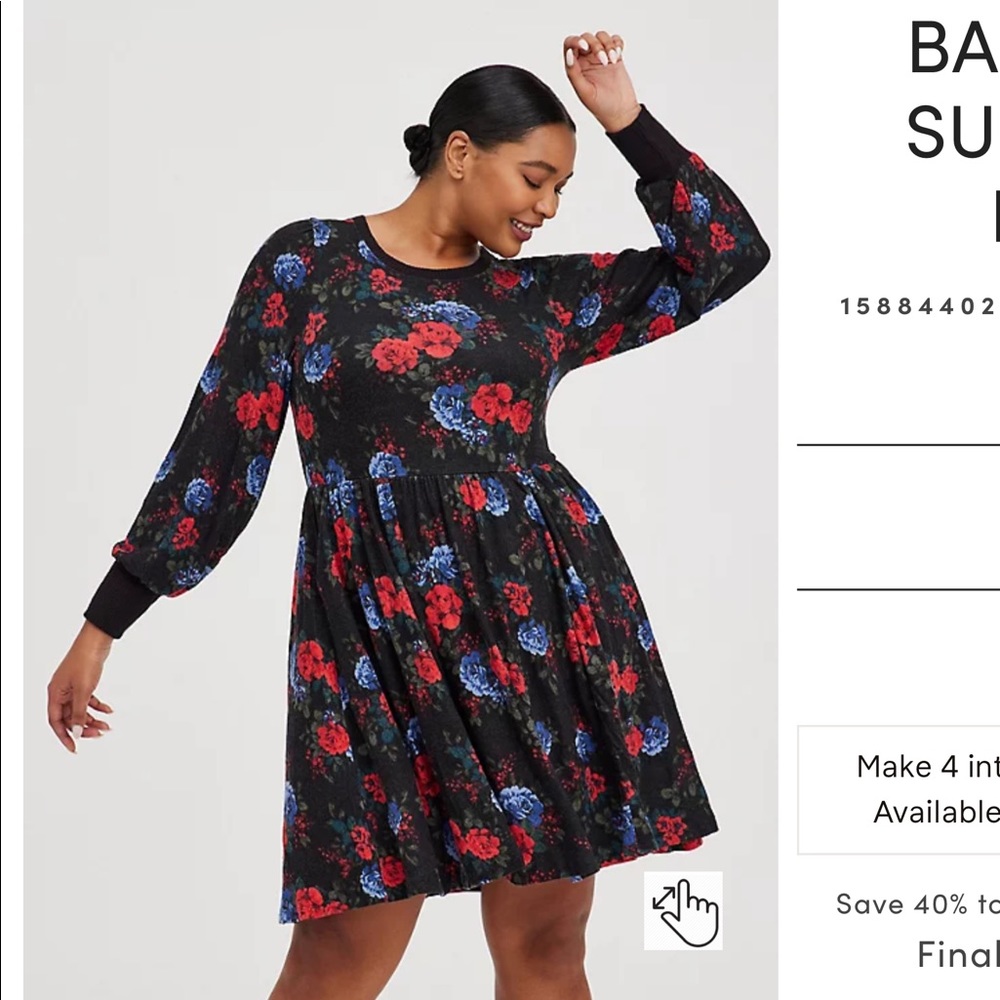 TORRID BABYDOLL DRESS - SUPER SOFT PLUSH FLORAL BLACK
